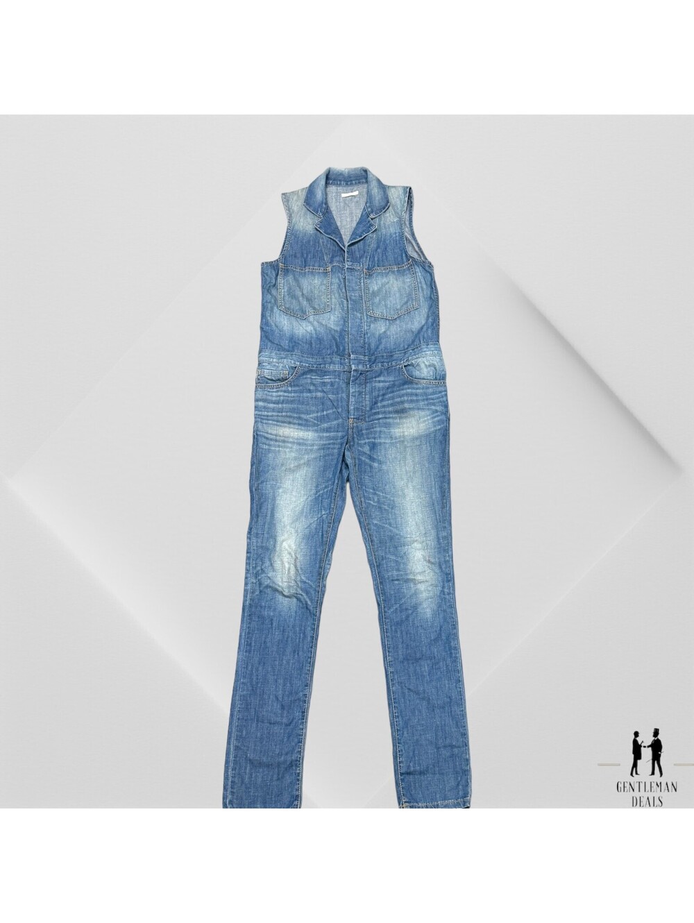 6397 Sleeveless Denim Jumpsuit Small S $595 Luxury Cotton Denim Dirty Faded